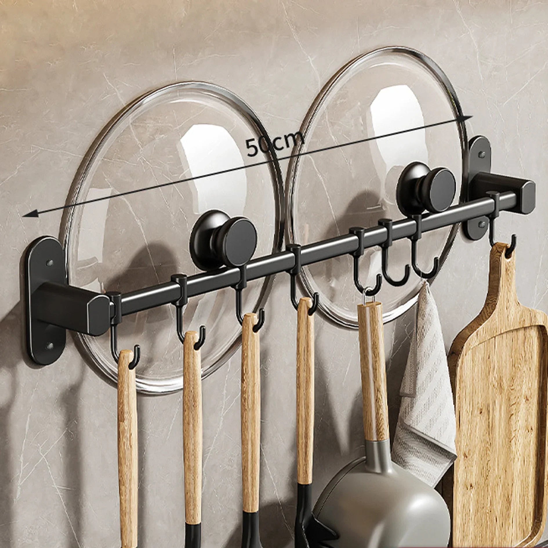 Kitchen Utensil Storage Rack - Multi-Way - Wall-Mounted - Pan Lid and Spatula Storage Rack