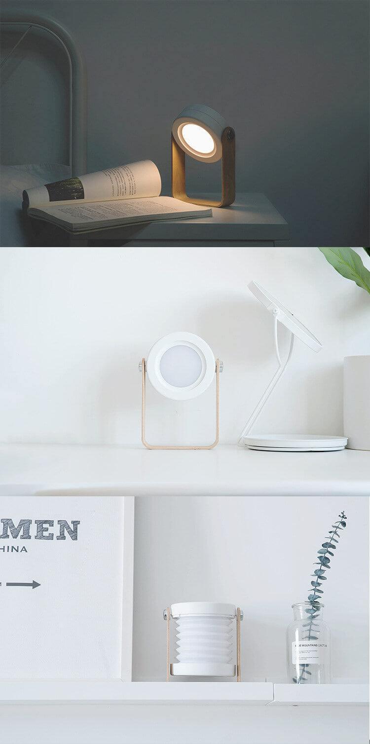 Portable LED Table Lamp - Modern Foldable Night Light with Adjustable Brightness, White or Grey