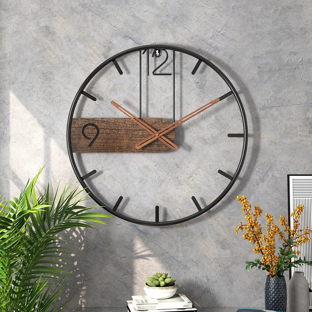 MetalWoodFusion - Wall Clock in Steel-Walnut Style