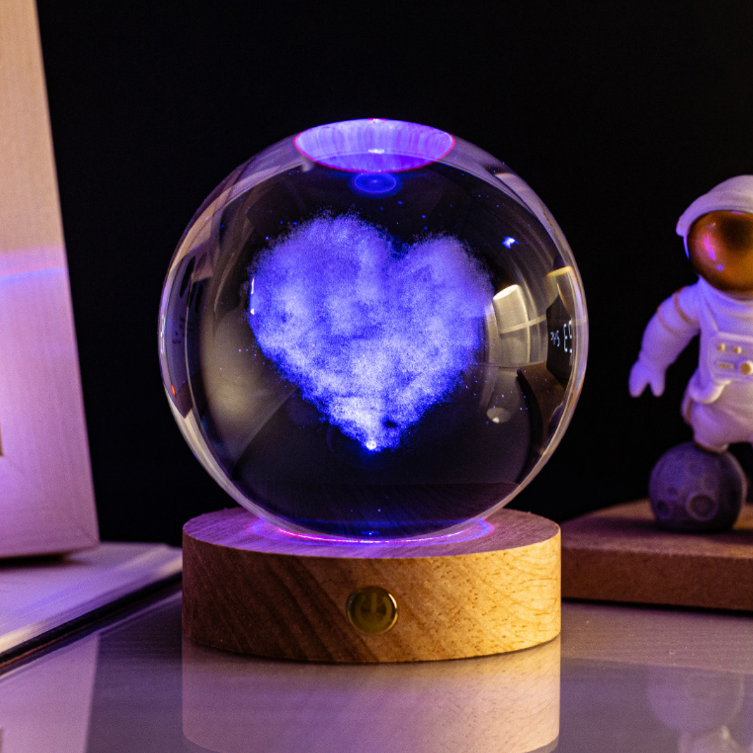 Wireless Crystal Mood Lamp with Wood – 5 Colour Light Options