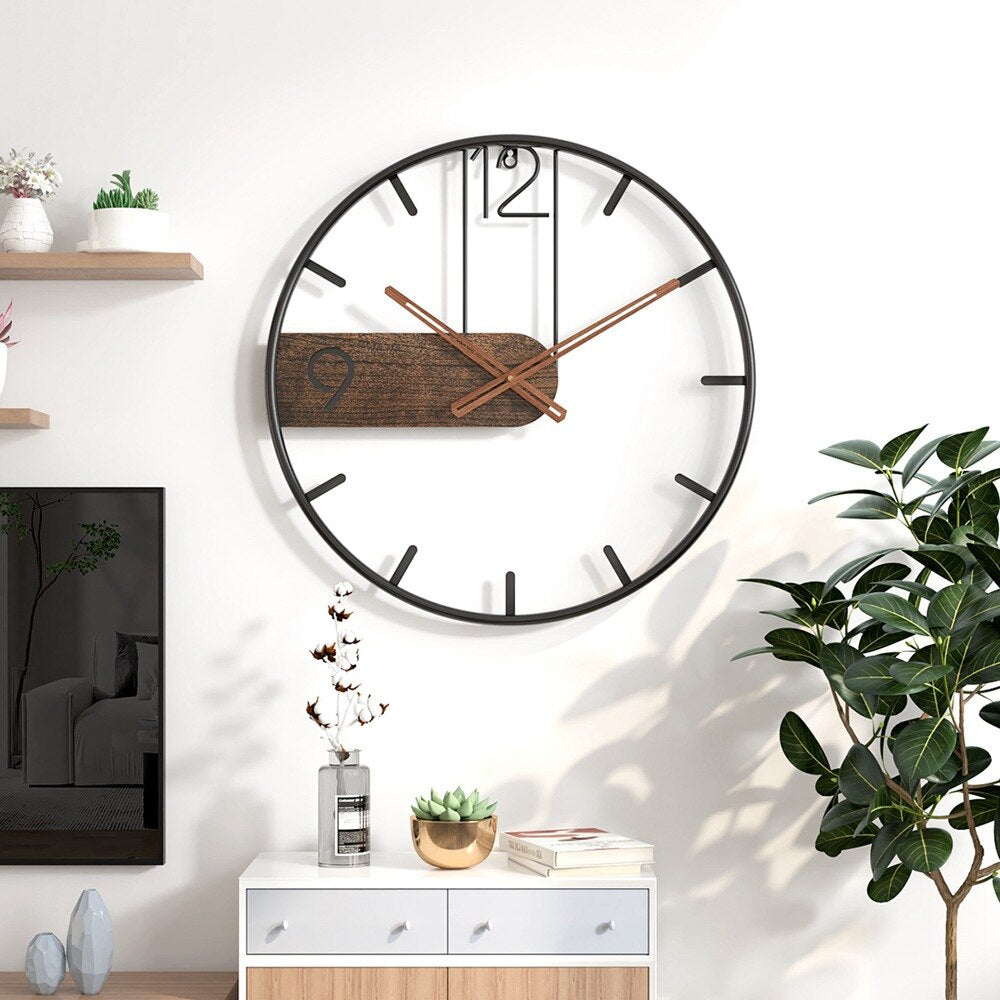 MetalWoodFusion - Wall Clock in Steel-Walnut Style