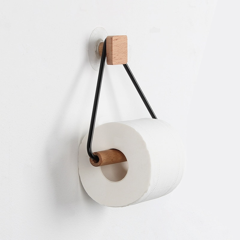 Modern Toilet Roll Holder with Wooden Accents