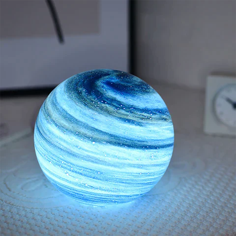 Moon Lamp - Creative Night Light with Beech Wood Base and Glass Shade - Soothing Lighting