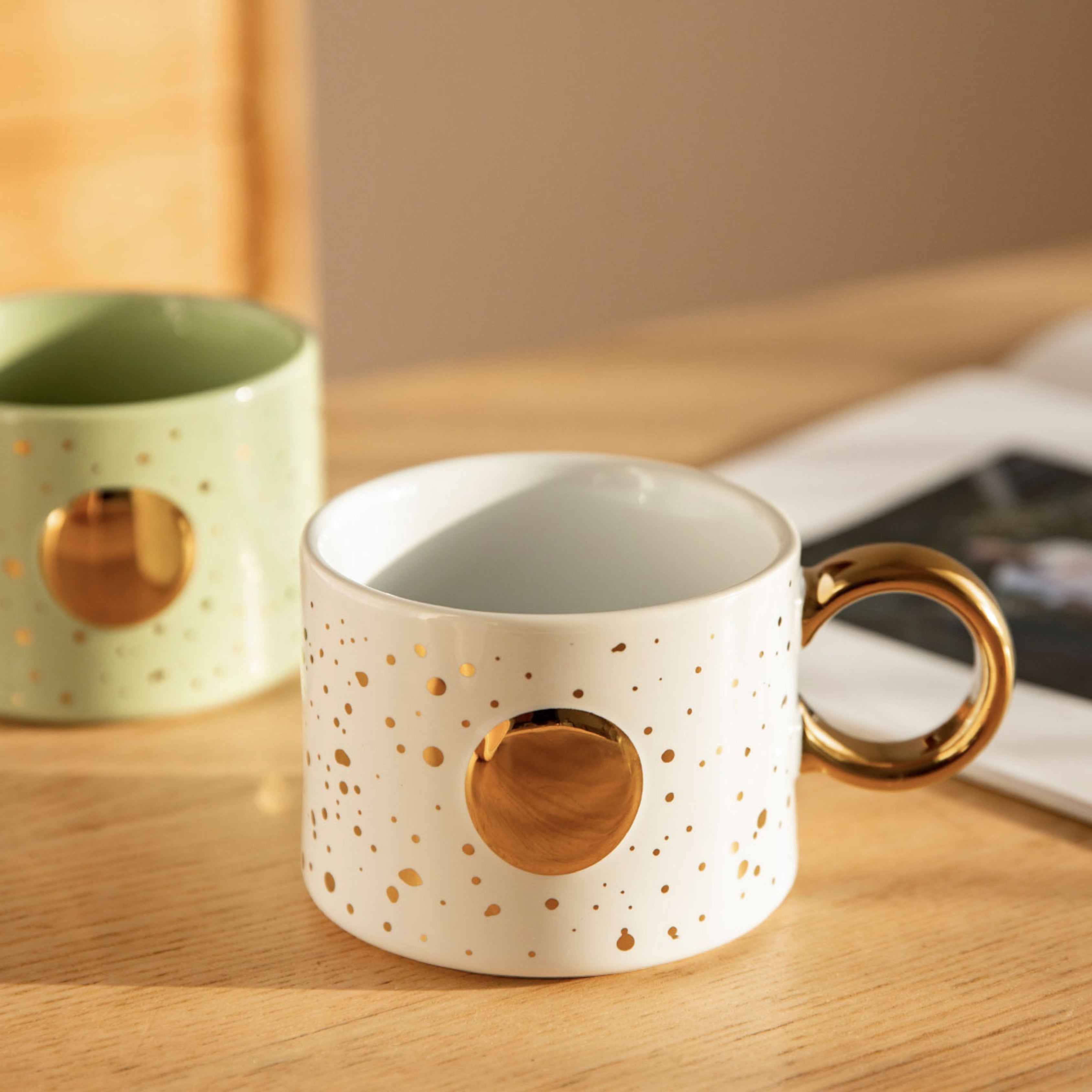 Ceramic Mug with Sun and Moon Design 300 ml - with Gold Handle