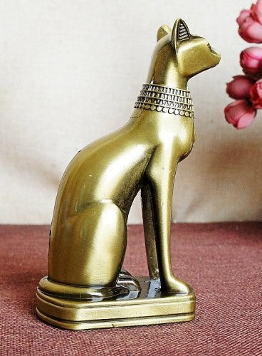 Metal Cat Figurine - Bronze-Coloured Decorative Art Object 15 cm