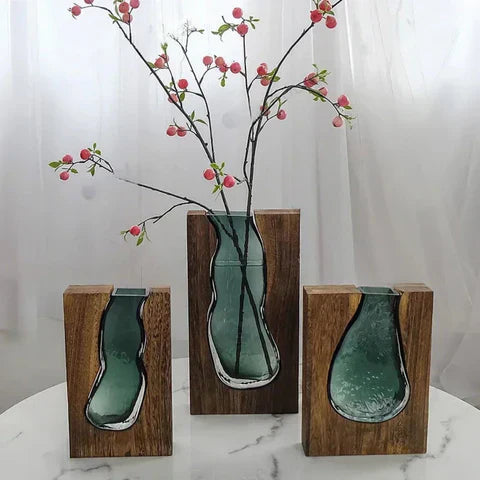 Glass Vase with Solid Wood Rim – Stylish and Natural