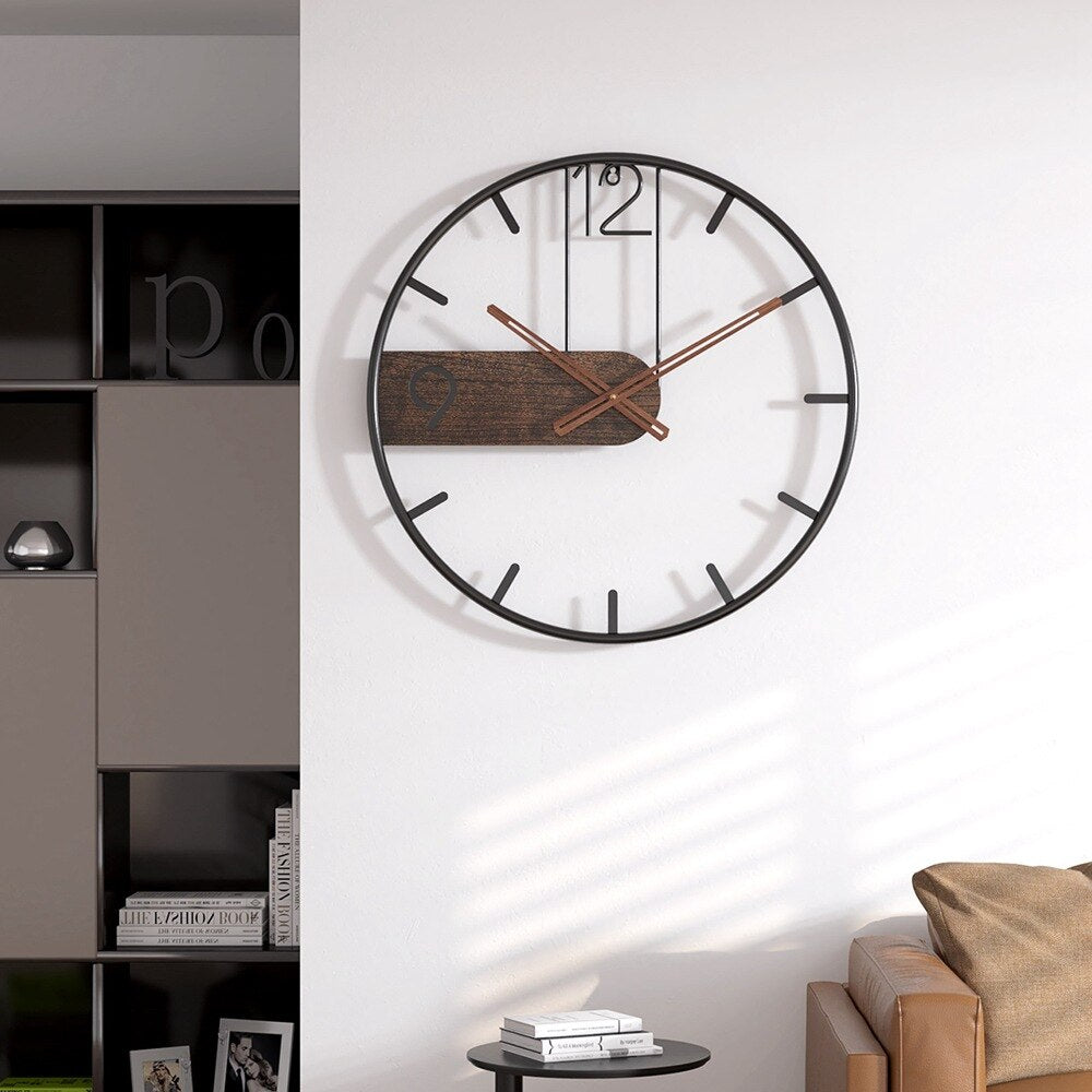 MetalWoodFusion - Wall Clock in Steel-Walnut Style