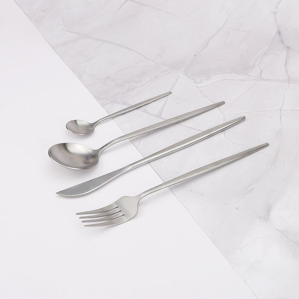 Modern Silver Cutlery Set - Complete with Knives, Forks and Spoons