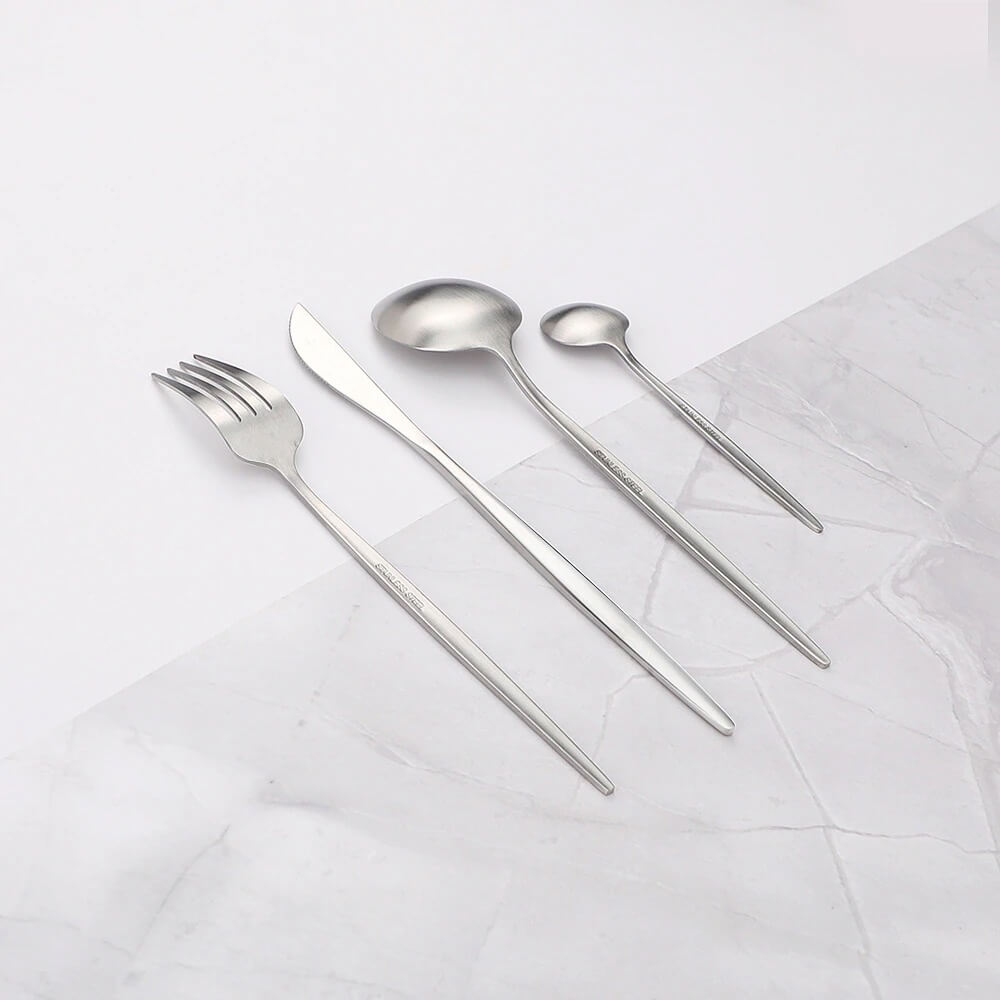 Modern Silver Cutlery Set - Complete with Knives, Forks and Spoons