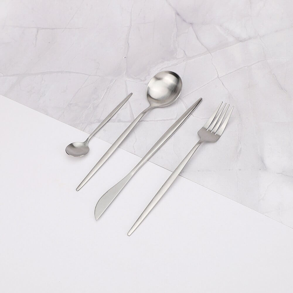 Modern Silver Cutlery Set - Complete with Knives, Forks and Spoons