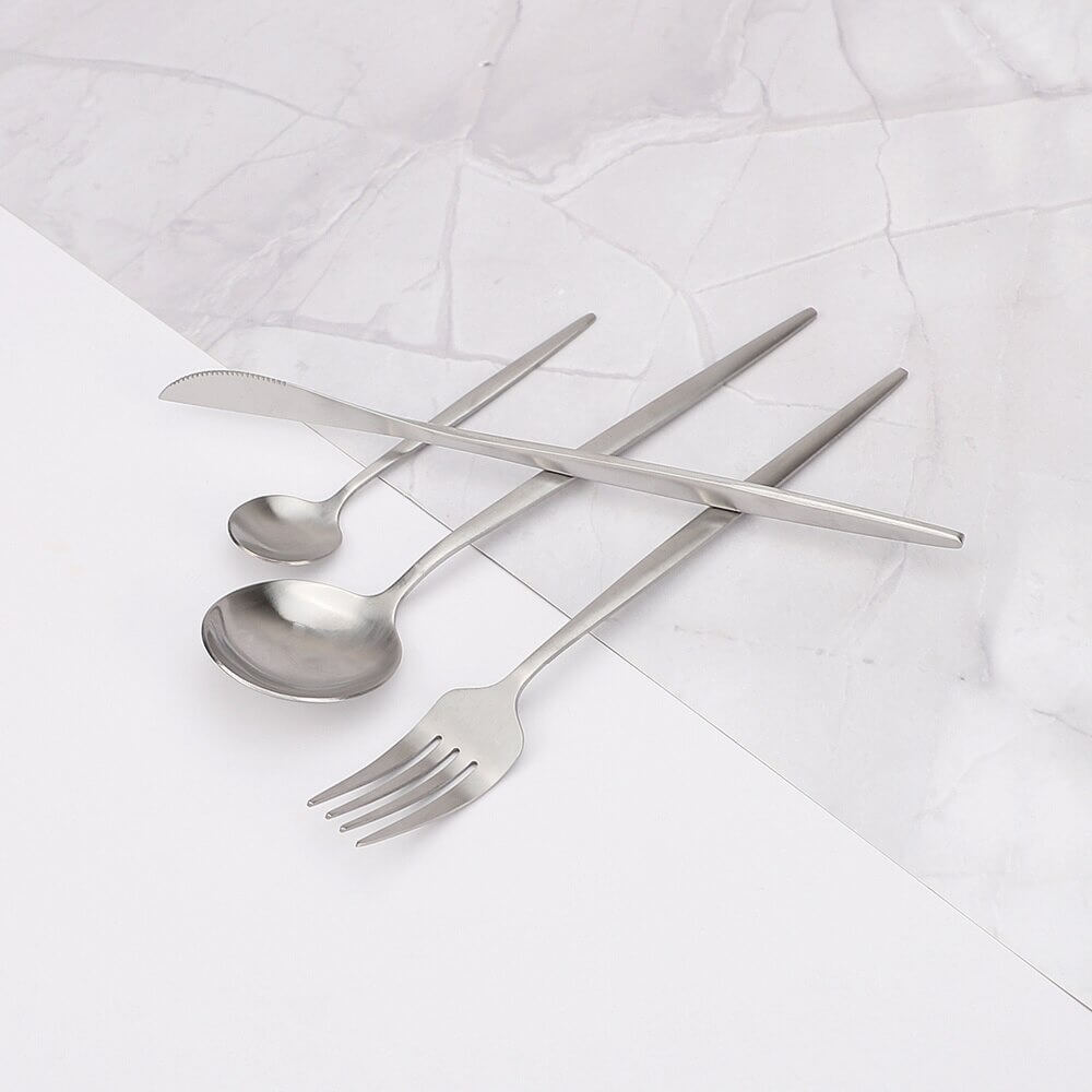 Modern Silver Cutlery Set - Complete with Knives, Forks and Spoons