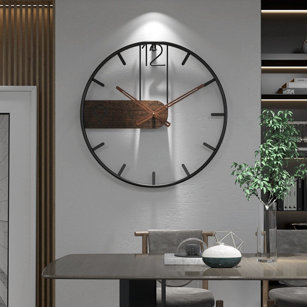 MetalWoodFusion - Wall Clock in Steel-Walnut Style