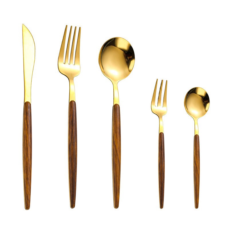 Simple Wooden Handle Cutlery Set - Complete Tableware for Dining Use