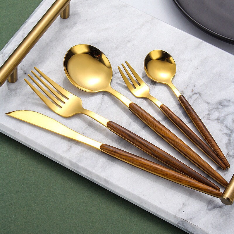 Simple Wooden Handle Cutlery Set - Complete Tableware for Dining Use