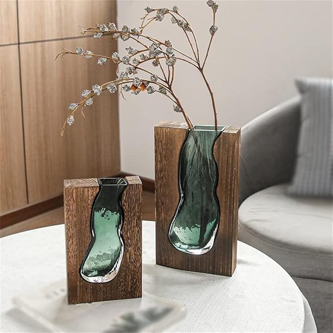 Glass Vase with Solid Wood Rim – Stylish and Natural