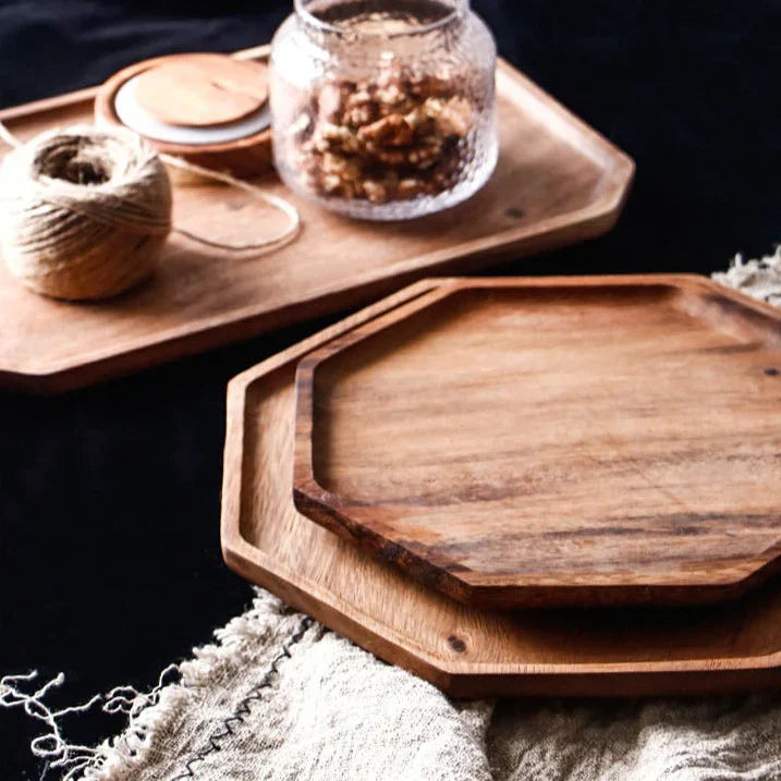 Wooden Serving Board with Honeycomb Pattern - Acacia Wood