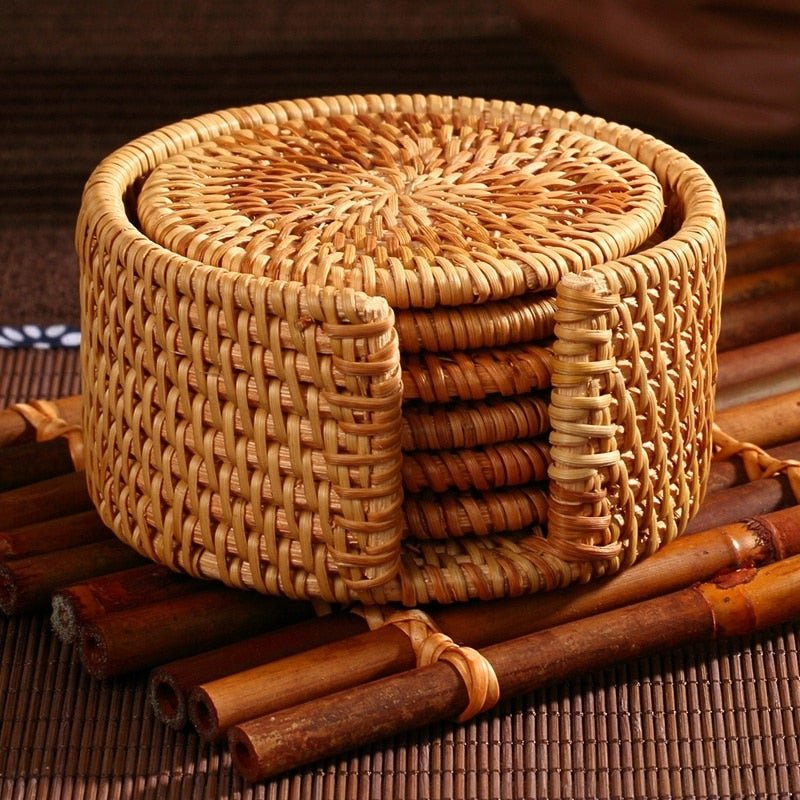 Naturo – Rustic Rattan Coasters for Table (Set of 6)