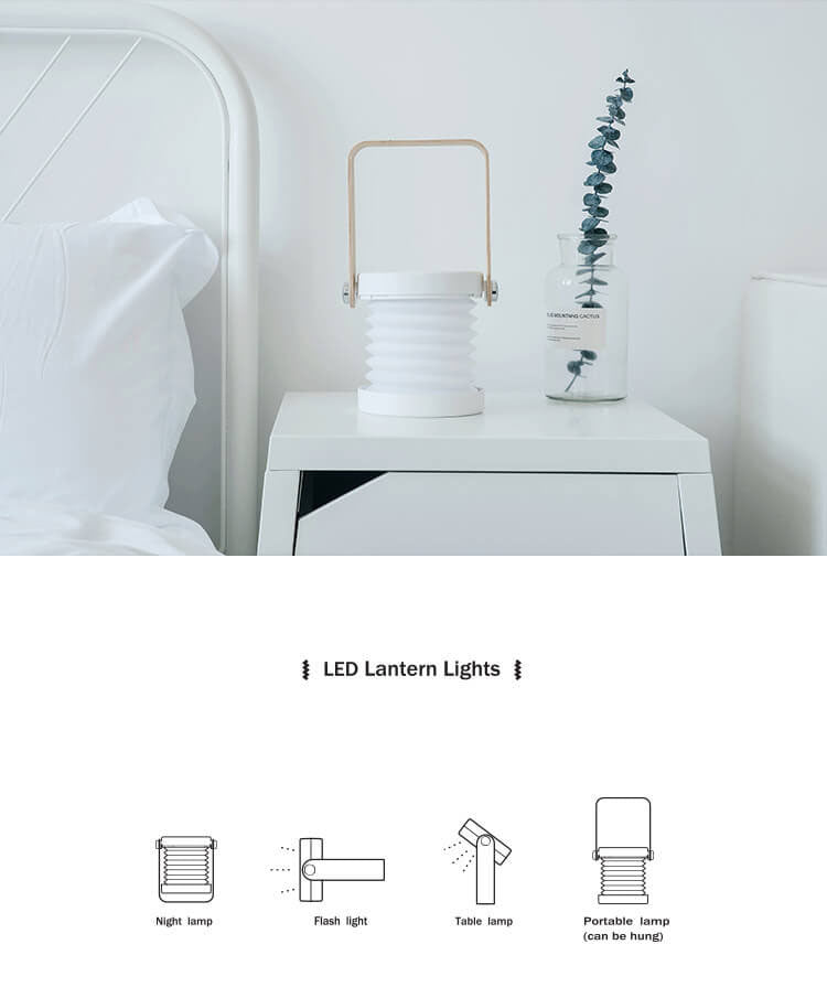 Portable LED Table Lamp - Modern Foldable Night Light with Adjustable Brightness, White or Grey