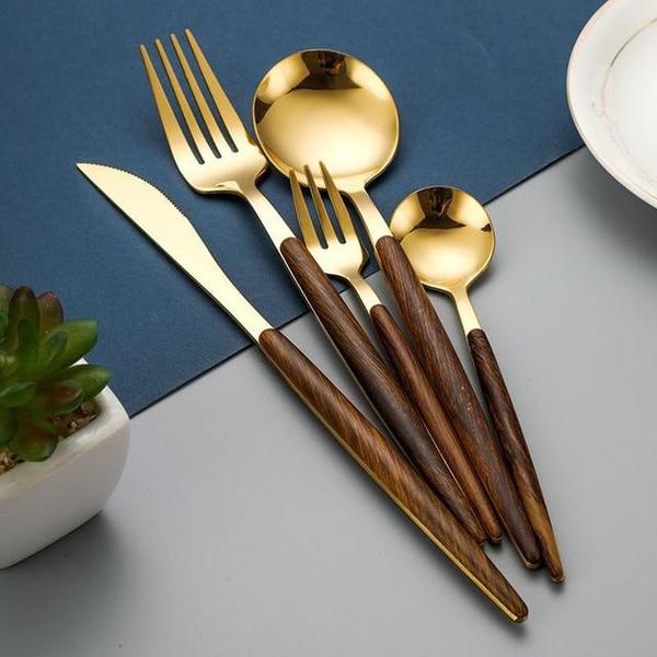 Simple Wooden Handle Cutlery Set - Complete Tableware for Dining Use