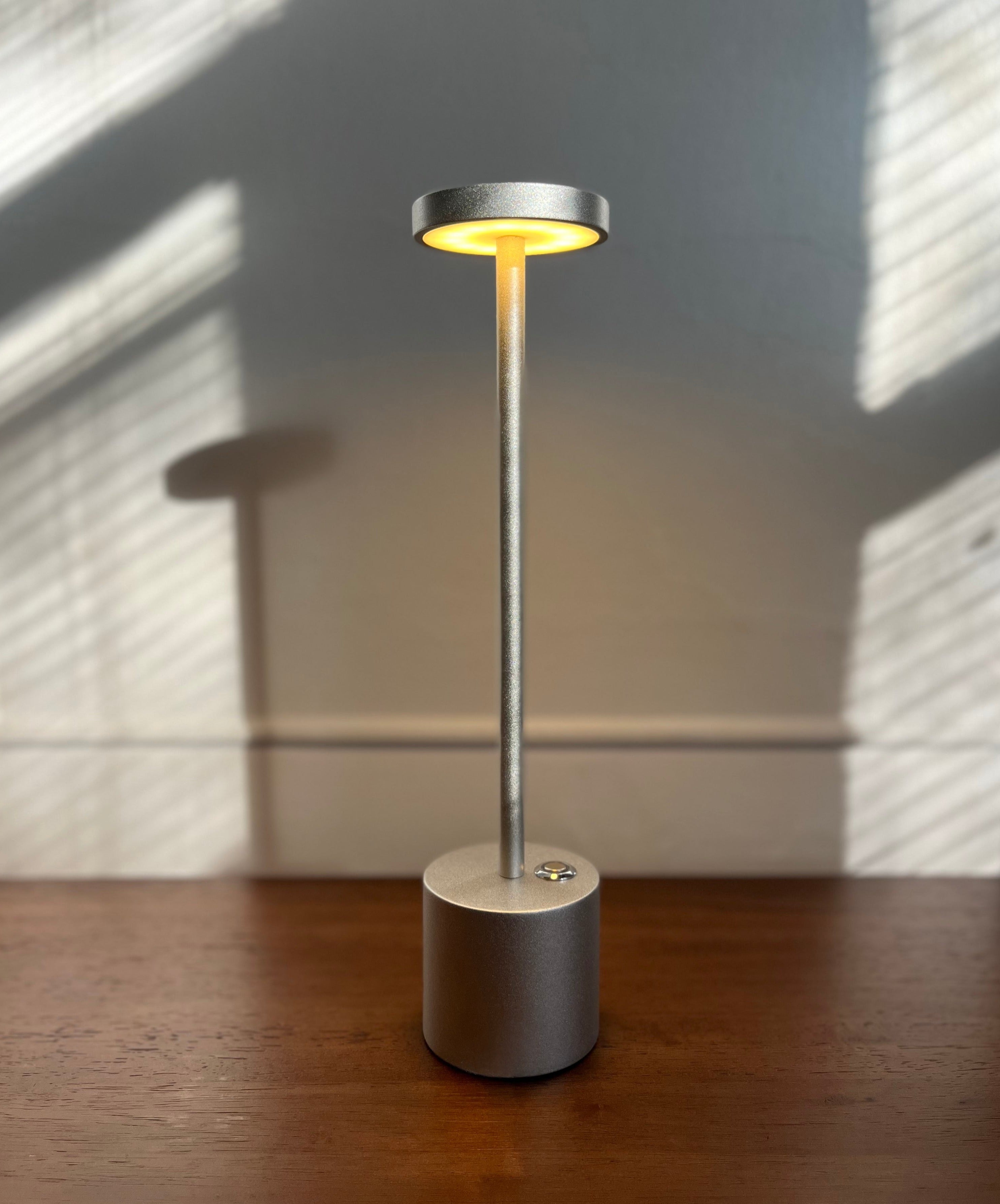 Wireless LED Table Lamp - Aluminium with Dimmable Lighting and USB Rechargeable Battery