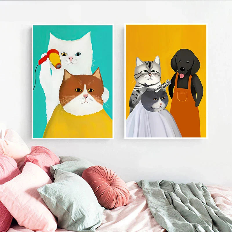 Artovia Canvas Poster Cat and Dog - Modern Minimalist Wall Decoration in Various Sizes