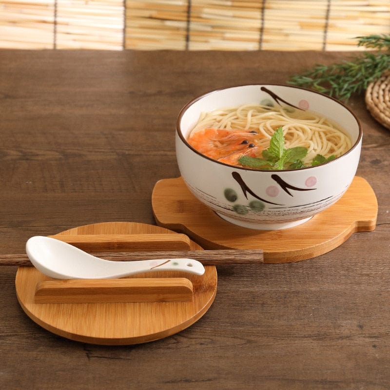 Authentic Ceramic Bowl - Deep Bowl with Spoon and Chopsticks