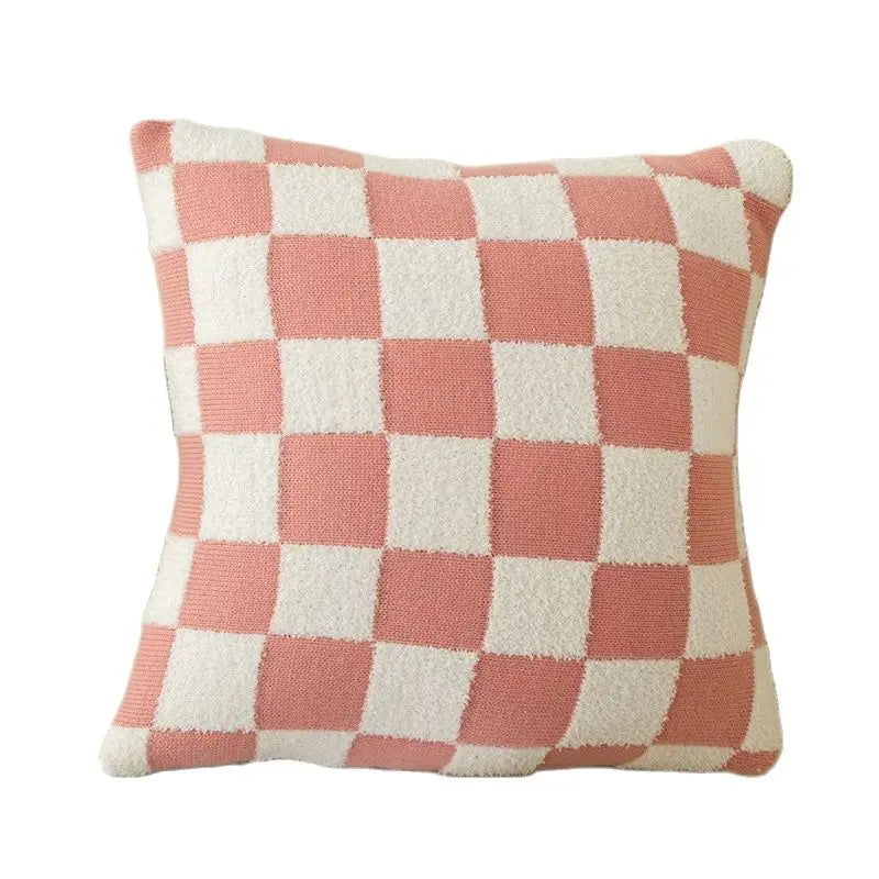 Square Cushion Cover with Check Pattern in Black, Orange and Green - Made from 100% Polyester