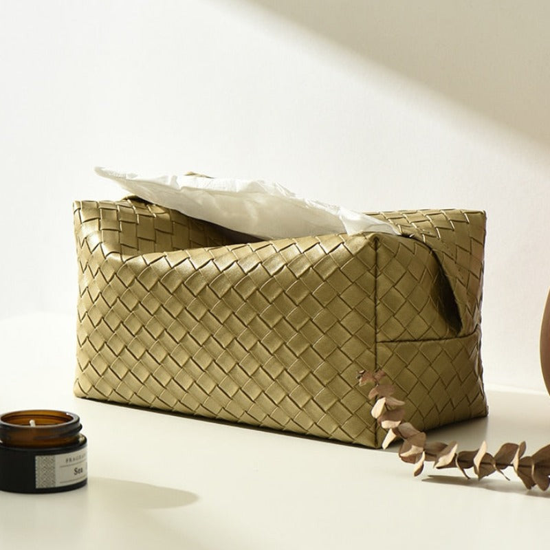 Woven Leather Tissue Holder - Modern and Decorative Table Accessory