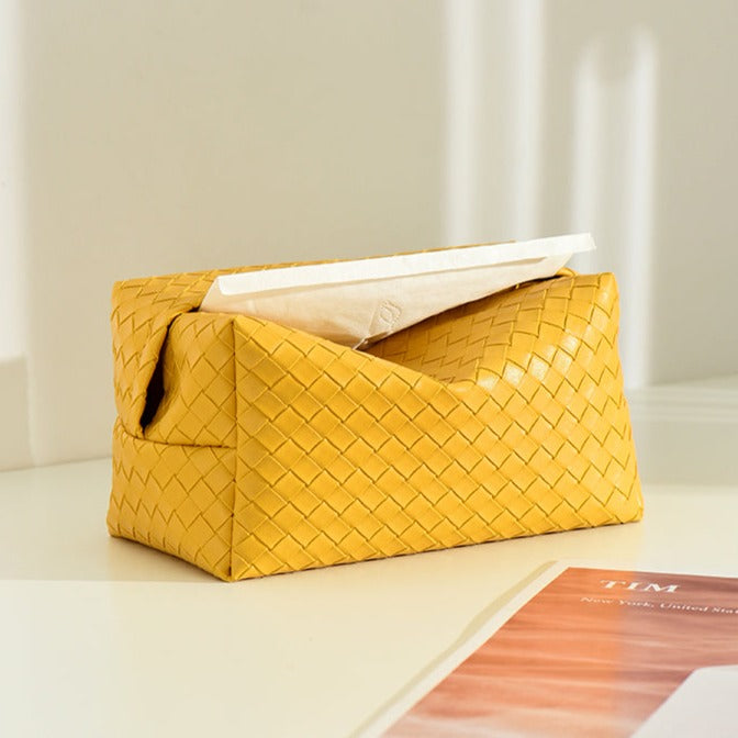 Woven Leather Tissue Holder - Modern and Decorative Table Accessory