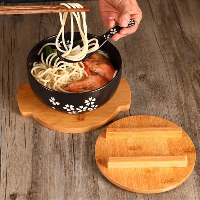 Authentic Ceramic Bowl - Deep Bowl with Spoon and Chopsticks