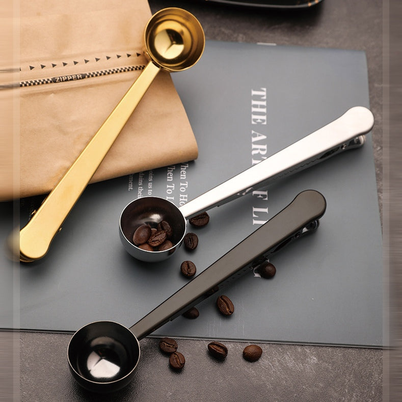 Resealable Stainless Steel Coffee Spoon with Storage Clip