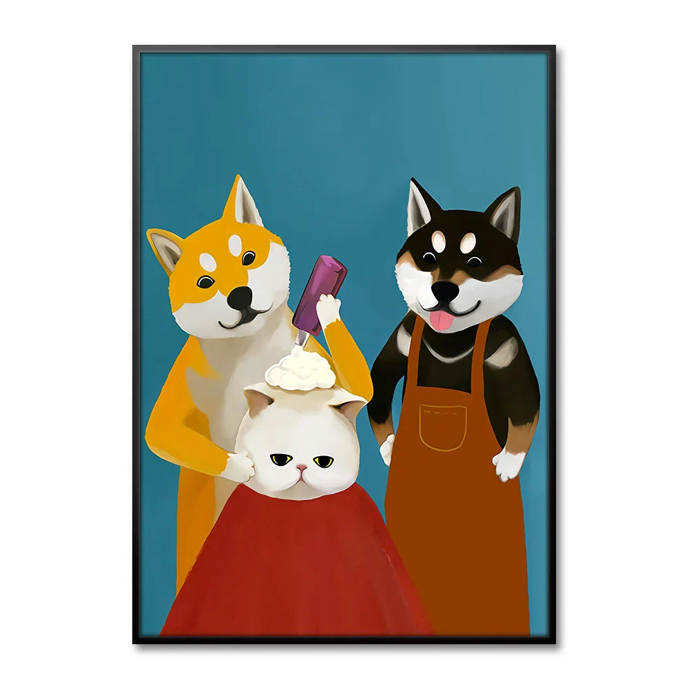 Artovia Canvas Poster Cat and Dog - Modern Minimalist Wall Decoration in Various Sizes