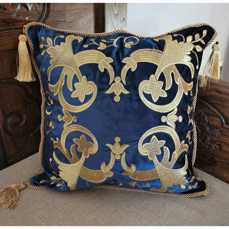 Norwegian Velvet Cushion Cover with Embroidered Flowers for Home Decoration and Sofa