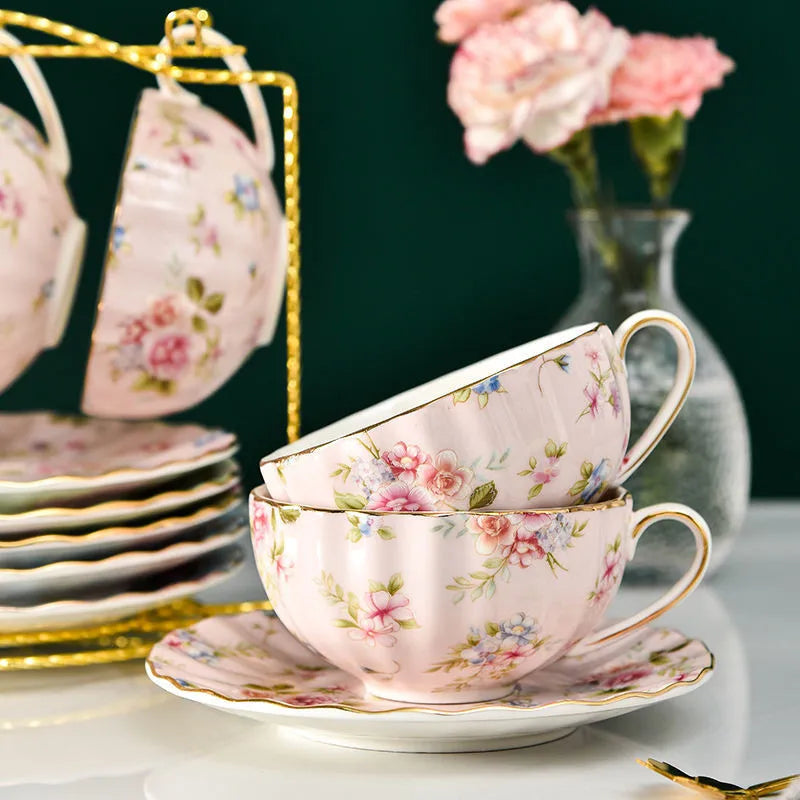 Elegant Floral Tea Cup Set with Spoon and Saucer