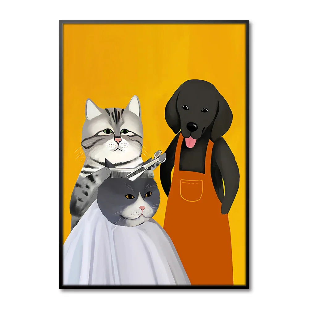 Artovia Canvas Poster Cat and Dog - Modern Minimalist Wall Decoration in Various Sizes