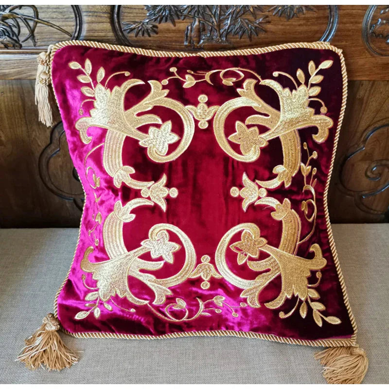 Norwegian Velvet Cushion Cover with Embroidered Flowers for Home Decoration and Sofa