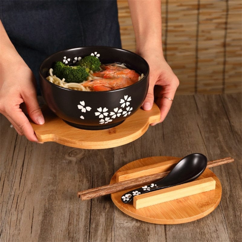 Authentic Ceramic Bowl - Deep Bowl with Spoon and Chopsticks