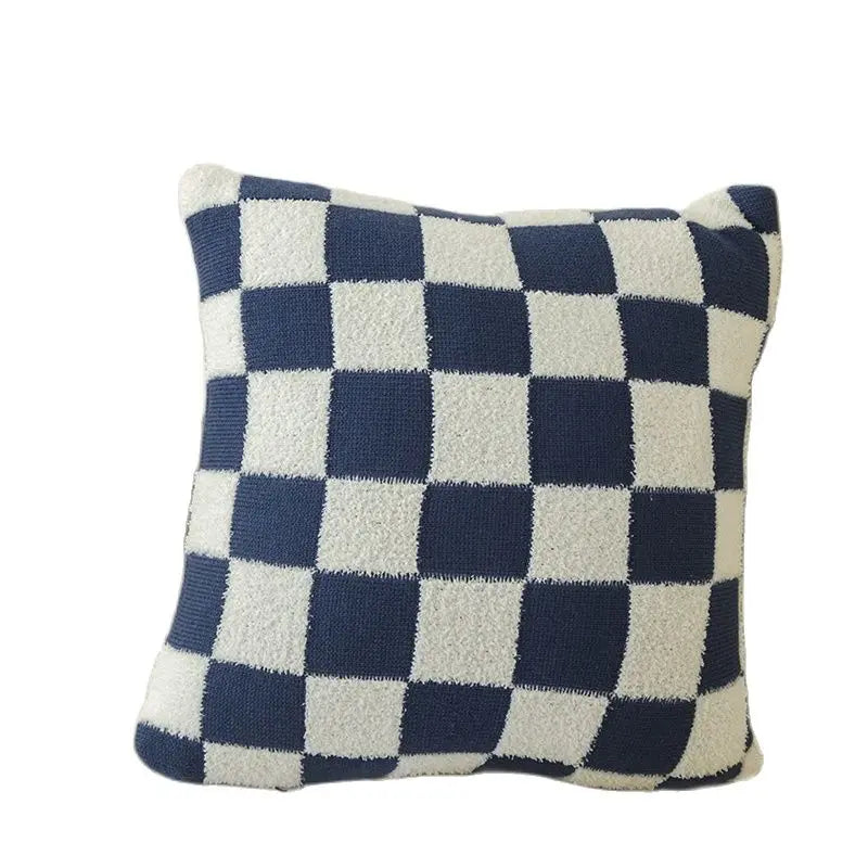 Square Cushion Cover with Check Pattern in Black, Orange and Green - Made from 100% Polyester