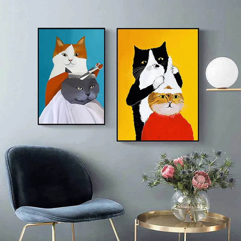 Artovia Canvas Poster Cat and Dog - Modern Minimalist Wall Decoration in Various Sizes