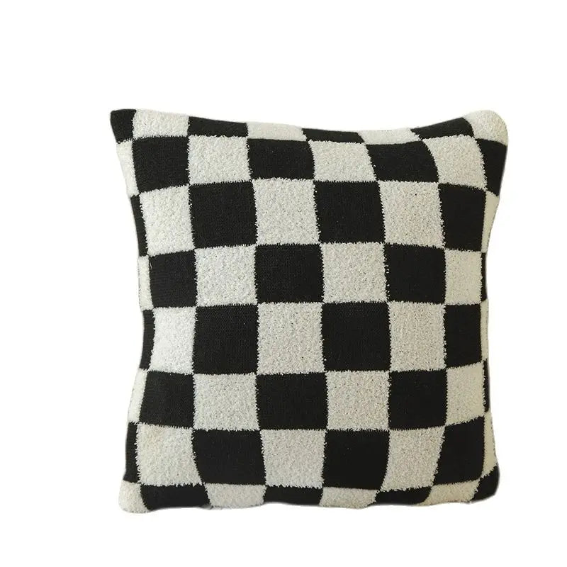 Square Cushion Cover with Check Pattern in Black, Orange and Green - Made from 100% Polyester