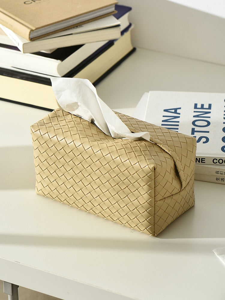 Woven Leather Tissue Holder - Modern and Decorative Table Accessory