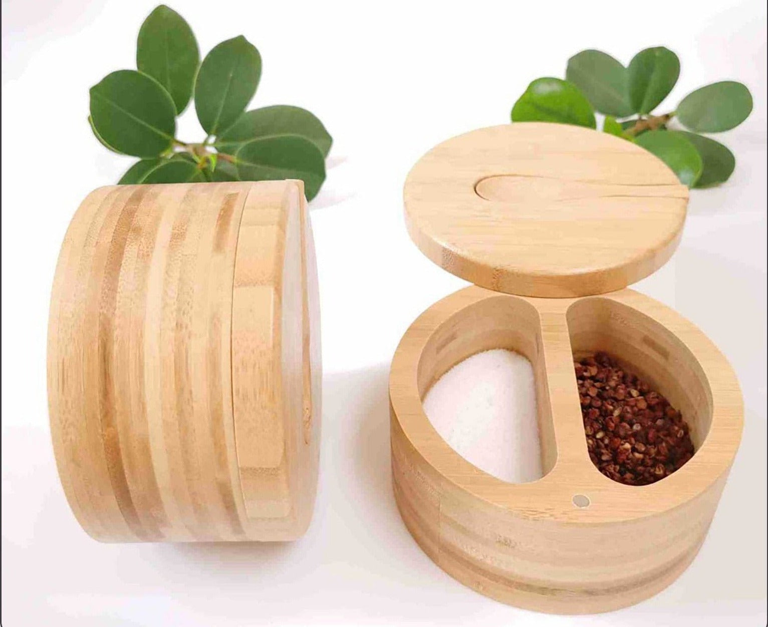 Two-Chamber Mini Herb Container - Bamboo Screw Lid - Compact & Practical