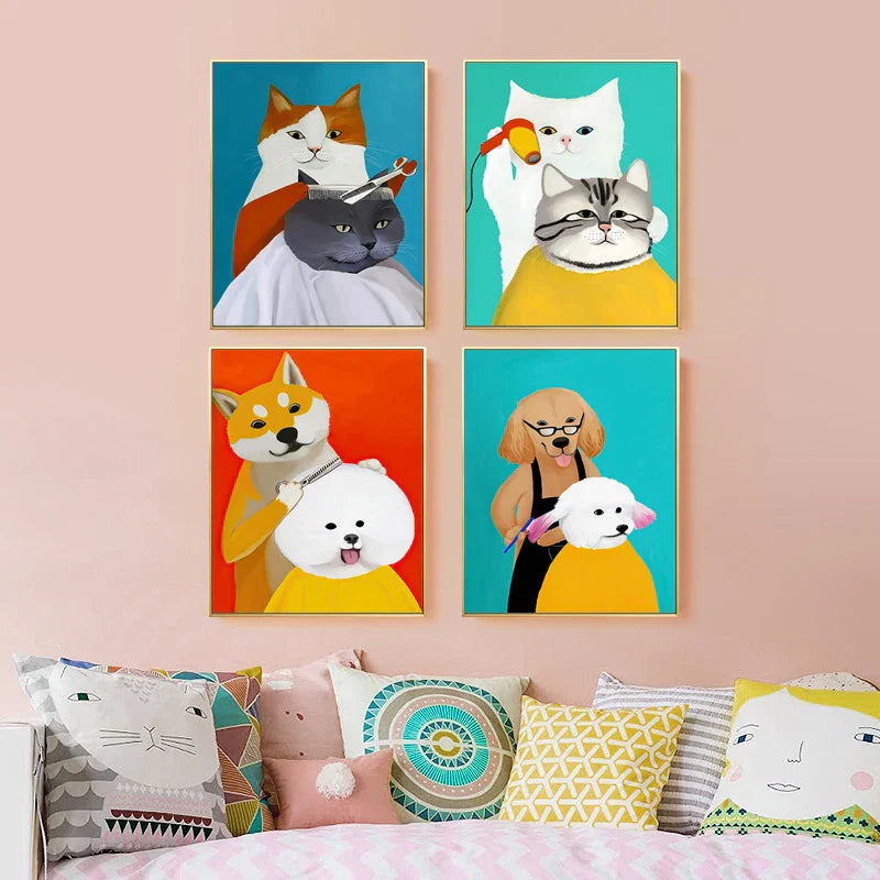 Artovia Canvas Poster Cat and Dog - Modern Minimalist Wall Decoration in Various Sizes