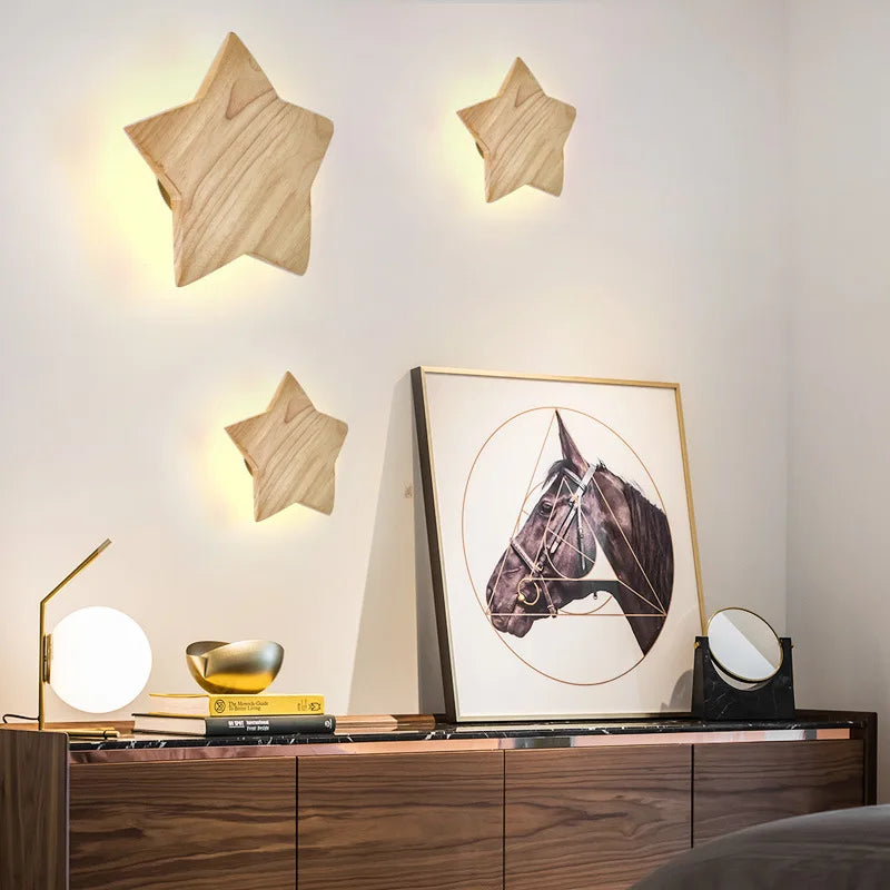 Norwegian Wooden Star Lamp - LED Wall Light for Children