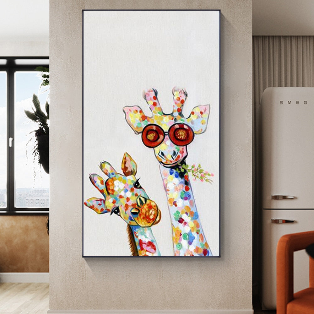 Artiva WildGaze – Colourful Canvas Painting with Giraffe for a Vibrant Living Room