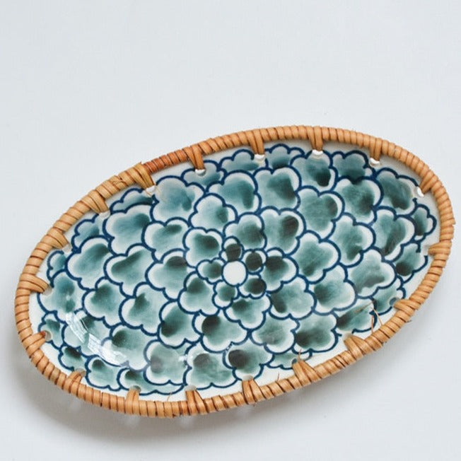 Nordic ceramic and wooden plate - 20 x 12 x 2.5 cm