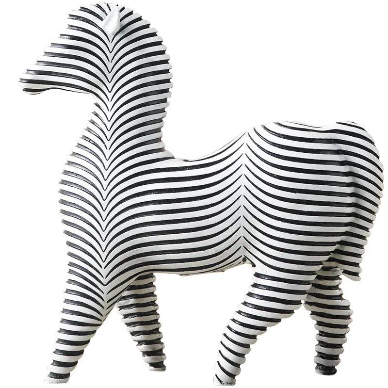 Black and White Rhino Decorative Figure - Modern Resin Art for Living Room and Office