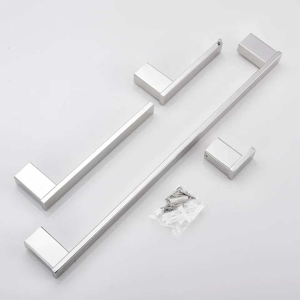 Norwegian Chrome Bathroom Accessories Set: Towel Hook, Towel Rack, Shelf, Board, Tissue Holder