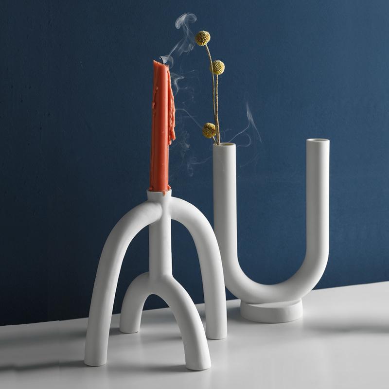 Ceramic Candle Holders - Modern Design Holder for Candles and Flowers