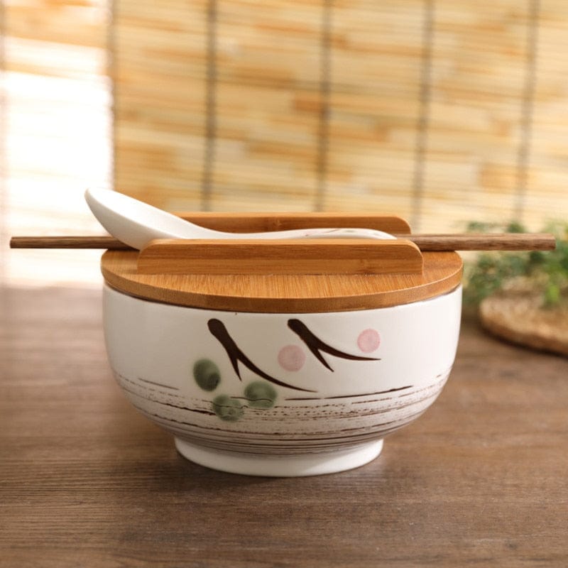 Authentic Ceramic Bowl - Deep Bowl with Spoon and Chopsticks